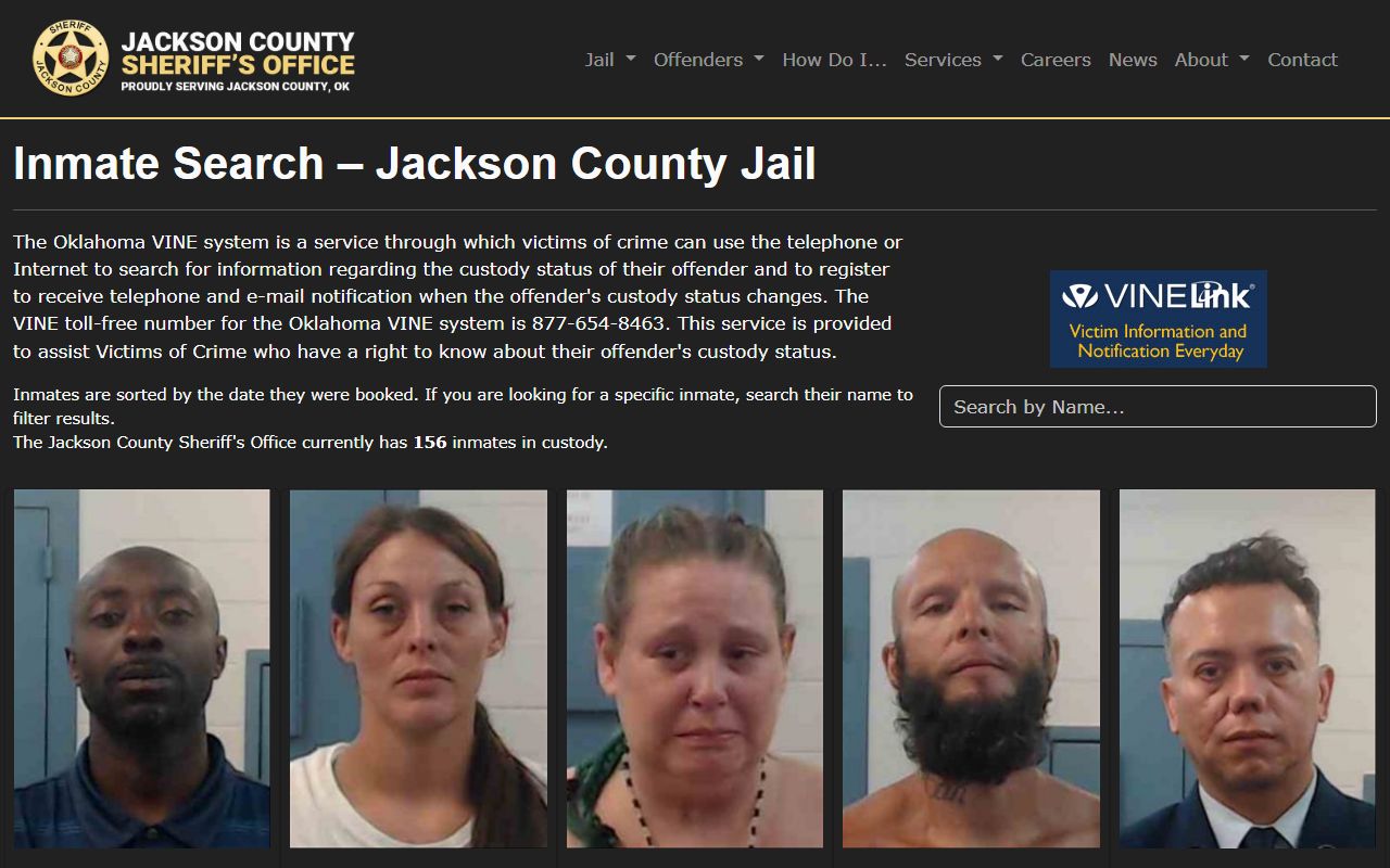 Jackson County inmate records roster search page