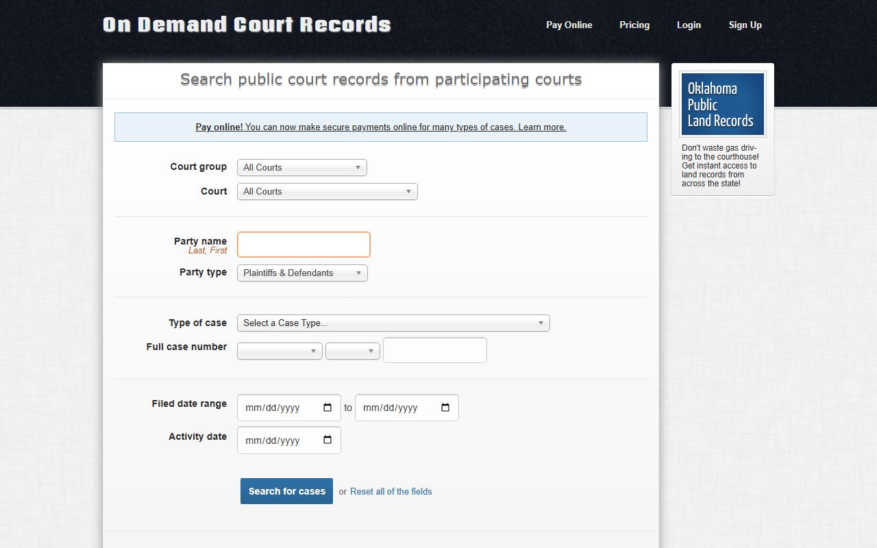 Jackson County court records after arrest ODCR search fields